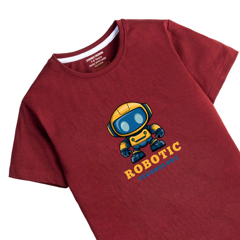MAROON GRAPHICS ROBITIC T-SHIRT