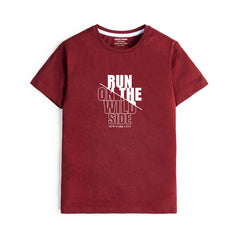 RUN OUT  PRINTED MEHROON JUNIOR BOYS T.SHIRT