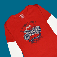 AMERICAN BIKE PRINTED RED-WHITE BOYS LONG SLEEVE T.SHIRT