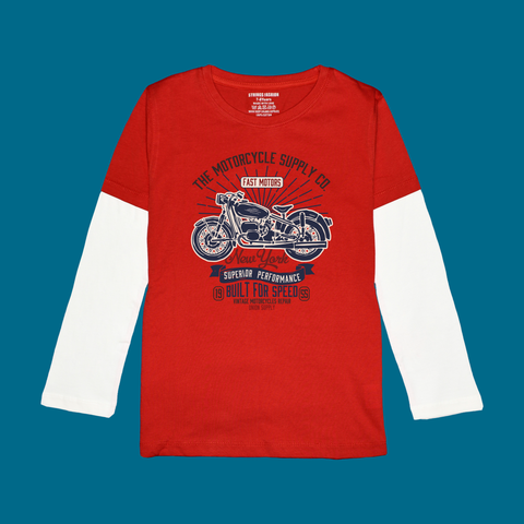 AMERICAN BIKE PRINTED RED-WHITE BOYS LONG SLEEVE T.SHIRT