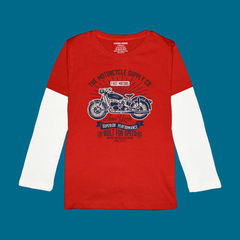 AMERICAN BIKE PRINTED RED-WHITE BOYS LONG SLEEVE T.SHIRT
