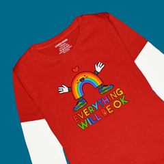 EVERY THING WILL BE OK PRINTED RED-WHITE BOYS LONG SLEEVE T.SHIRT
