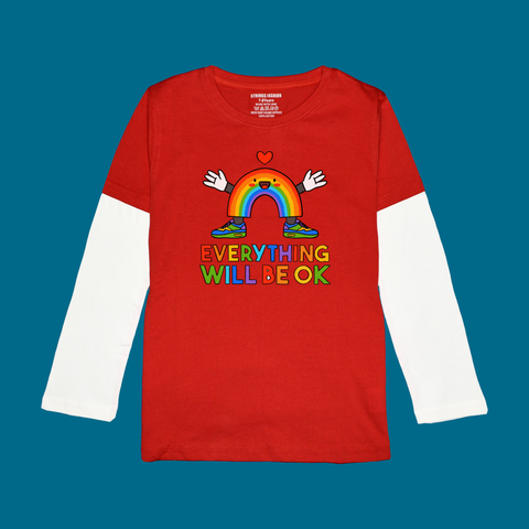 EVERY THING WILL BE OK PRINTED RED-WHITE BOYS LONG SLEEVE T.SHIRT
