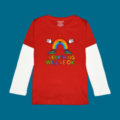 EVERY THING WILL BE OK PRINTED RED-WHITE BOYS LONG SLEEVE T.SHIRT