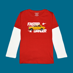 FASTER PRINTED RED-WHITE BOYS LONG SLEEVE T.SHIRT