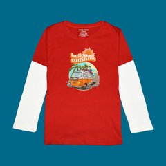 HELLO SUN SHINE PRINTED RED-WHITE BOYS LONG SLEEVE T.SHIRT