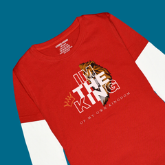 I'M THE KING PRINTED RED-WHITE BOYS LONG SLEEVE T.SHIRT