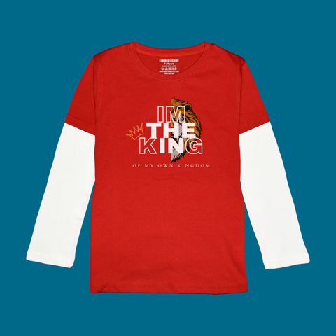 I'M THE KING PRINTED RED-WHITE BOYS LONG SLEEVE T.SHIRT