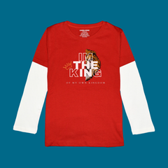 I'M THE KING PRINTED RED-WHITE BOYS LONG SLEEVE T.SHIRT