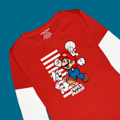 MARIO BROS PRINTED RED-WHITE BOYS LONG SLEEVE T.SHIRT