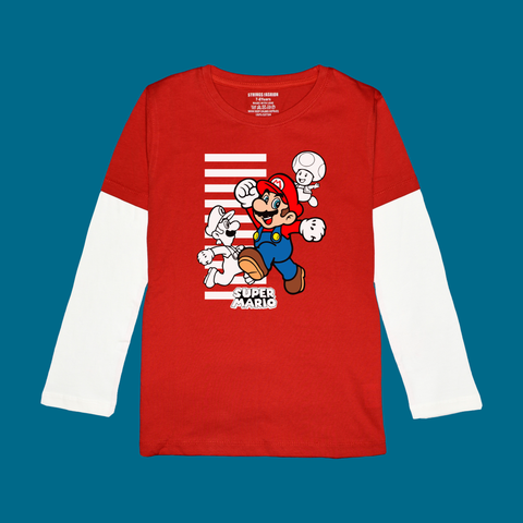 MARIO BROS PRINTED RED-WHITE BOYS LONG SLEEVE T.SHIRT