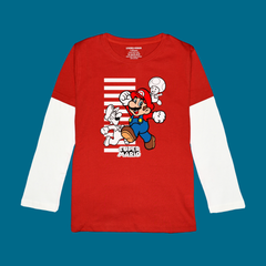MARIO BROS PRINTED RED-WHITE BOYS LONG SLEEVE T.SHIRT