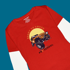 MONSTER TRUCK PRINTED RED-WHITE BOYS LONG SLEEVE T.SHIRT