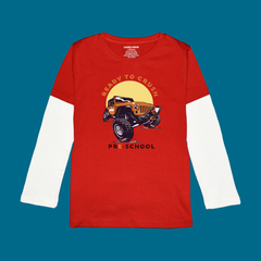 MONSTER TRUCK PRINTED RED-WHITE BOYS LONG SLEEVE T.SHIRT