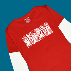 NON STOP PRINTED RED-WHITE BOYS LONG SLEEVE T.SHIRT