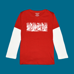 NON STOP PRINTED RED-WHITE BOYS LONG SLEEVE T.SHIRT