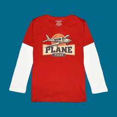 PLANE TOUR PRINTED RED-WHITE BOYS LONG SLEEVE T.SHIRT