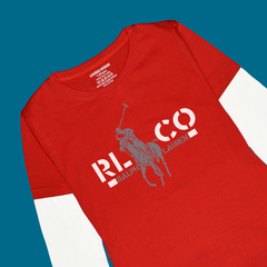 POLO PRINTED RED-WHITE BOYS LONG SLEEVE T.SHIRT