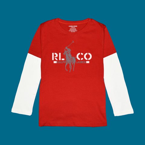 POLO PRINTED RED-WHITE BOYS LONG SLEEVE T.SHIRT