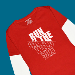 RUN ON THE WILD SIDE PRINTED RED-WHITE BOYS LONG SLEEVE T.SHIRT