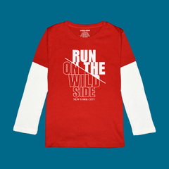 RUN ON THE WILD SIDE PRINTED RED-WHITE BOYS LONG SLEEVE T.SHIRT