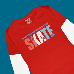 SKATE PRINTED RED-WHITE BOYS LONG SLEEVE T.SHIRT