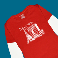 TREASURE PRINTED RED-WHITE BOYS LONG SLEEVE T.SHIRT
