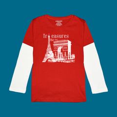 TREASURE PRINTED RED-WHITE BOYS LONG SLEEVE T.SHIRT