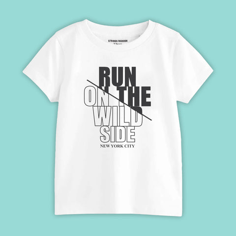 RUN ON THE WILD SIDE BOYS SHORT SLEEVE WHITE T.SHIRT & BLACK SHORTS (SF-27913)