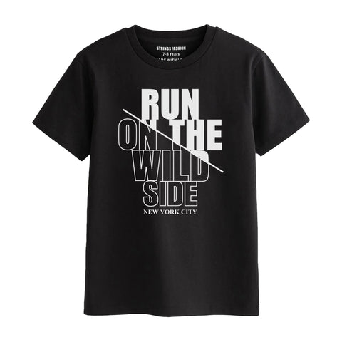 RUN ON THE WILD SIDE BOYS SHORT SLEEVE BLACK T.SHIRT & BOX PRINTED SHORTS (SF-28115)