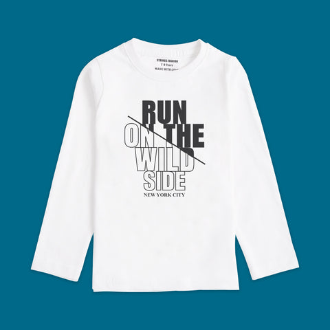 RUN ON THE WILD SIDE BOYS LONG SLEEVE WHITE T.SHIRT & SHORTS (SF-27712)