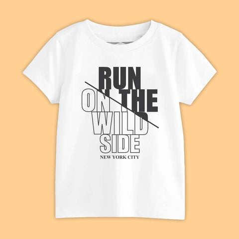 RUN ON THE WILD SIDE BOYS SHORT SLEEVE WHITE T.SHIRT & PLANE PRINTED SHORTS