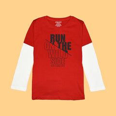 RUN ON THE WILD SIDE BOYS LONG SLEEVE RED & WHITE T.SHIRT & SHORTS (SF-26714)