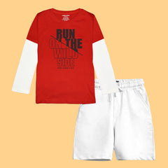 RUN ON THE WILD SIDE BOYS LONG SLEEVE RED & WHITE T.SHIRT & SHORTS (SF-26714)