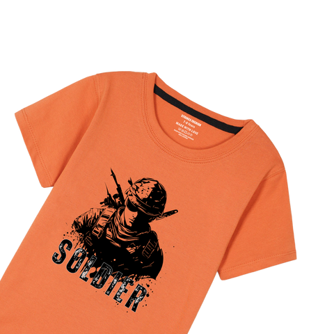 SOLDIER PRINTED ORANGE BOYS T.SHIRT