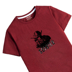DIGITAL SOLDIER PRINTED MEHROON JUNIOR BOYS T.SHIRT