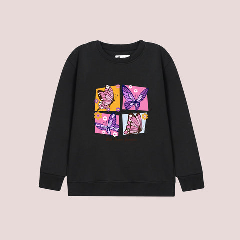 BUTTERFLIES PRINTED BLACK COLOR Girls Long Sleeve Sweat-Shirt