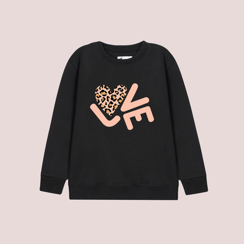 HEART LOVE PRINTED BLACK COLOR Girls Sweat-Shirt