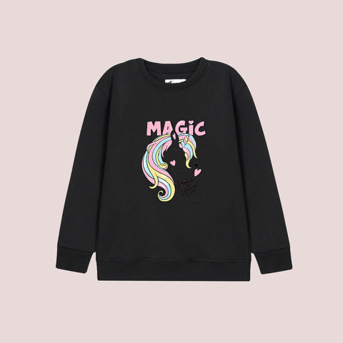 MAJIC PRINTED BLACK COLOR Girls Sweat-Shirt