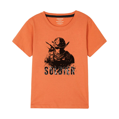 SOLDIER BOYS SHORT SLEEVE ORANGE T.SHIRT & BOXES SHORTS (SF-28916)