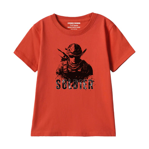 SOLDIER BOYS SHORT SLEEVE RED T.SHIRT & FOOTBALL PRINTED SHORTS