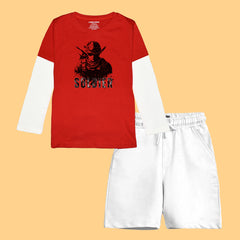 SOLDIER BOYS LONG SLEEVE RED & WHITE T.SHIRT & SHORTS (SF-26716)