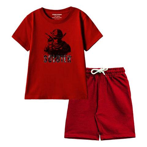 SOLDIER BOYS SHORT SLEEVE MEHROON T.SHIRT &  SHORTS (SF-29316)