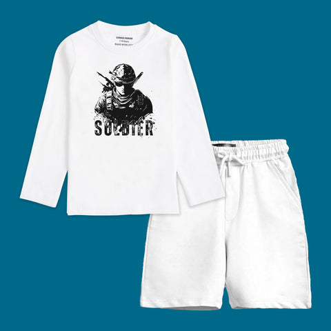 SOLDIER BOYS LONG SLEEVE WHITE T.SHIRT & SHORTS (SF-27714)