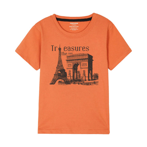 TREASURE BOYS SHORT SLEEVE ORANGE T.SHIRT & BOXES SHORTS (SF-28918)