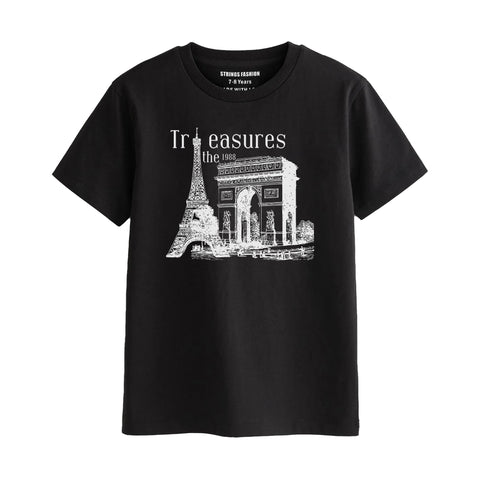 TREASURE BOYS SHORT SLEEVE BLACK T.SHIRT & FOOTBALL PRINTED SHORTS (SF-29217)