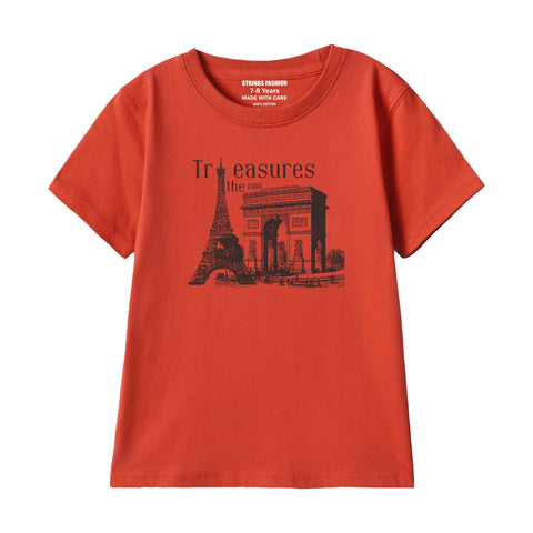 TREASURE BOYS SHORT SLEEVE RED T.SHIRT & FOOTBALL PRINTED SHORTS