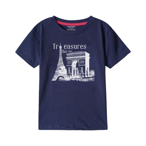 TREASURE BOYS SHORT SLEEVE NAVY T.SHIRT & FOOTBALL PRINTED SHORTS (SF-28417)