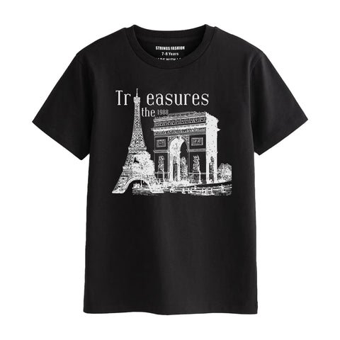 TREASURE BOYS SHORT SLEEVE BLACK T.SHIRT & BOX PRINTED SHORTS (SF-28117)