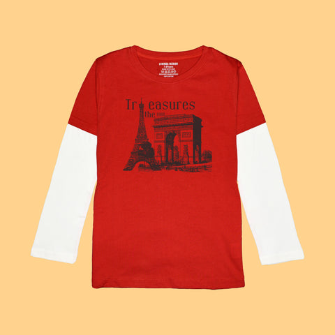 TREASURE BOYS LONG SLEEVE RED & WHITE T.SHIRT & SHORTS (SF-26718)